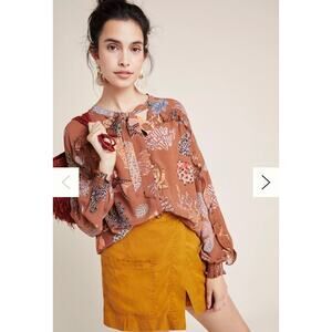 Anthropologie Imogen Buttondown Bl^nk London Ruffled Blouse Nautical Brown XL